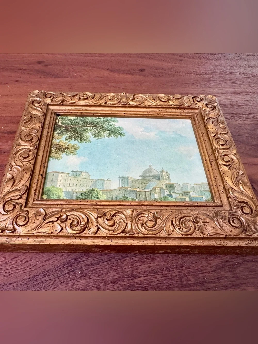 VTG City View Wall Art 1970 Gold Frame Baroque Syroco Style Arricia Italy